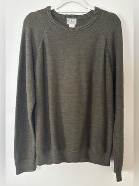 L.L. Bean Dark Green 100% Organic Cotton Crewneck Sweater